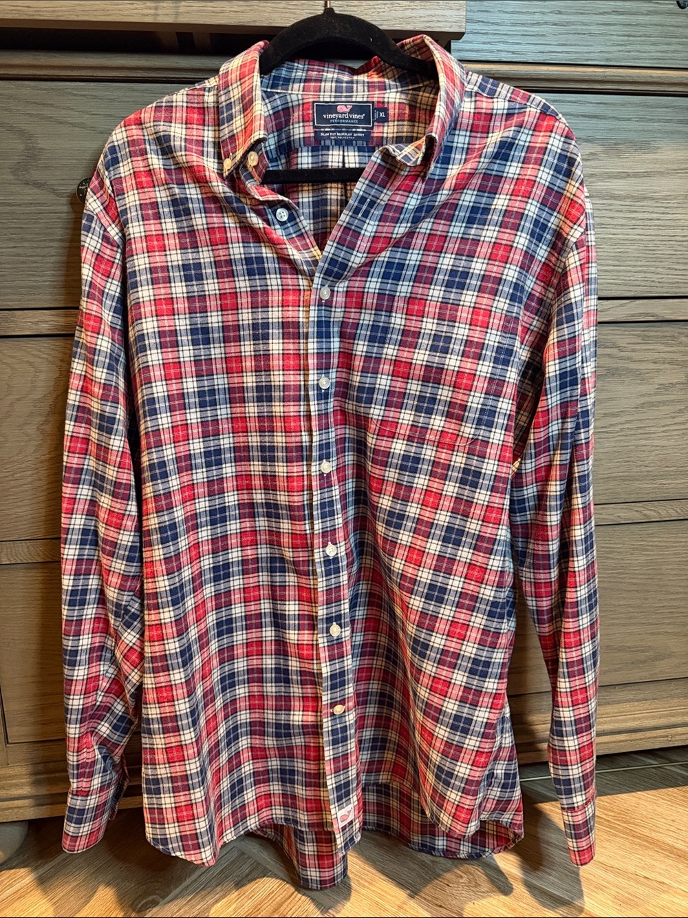 Vineyard Vines Red, Blue & White Plaid Cotton Button-Down Shirt